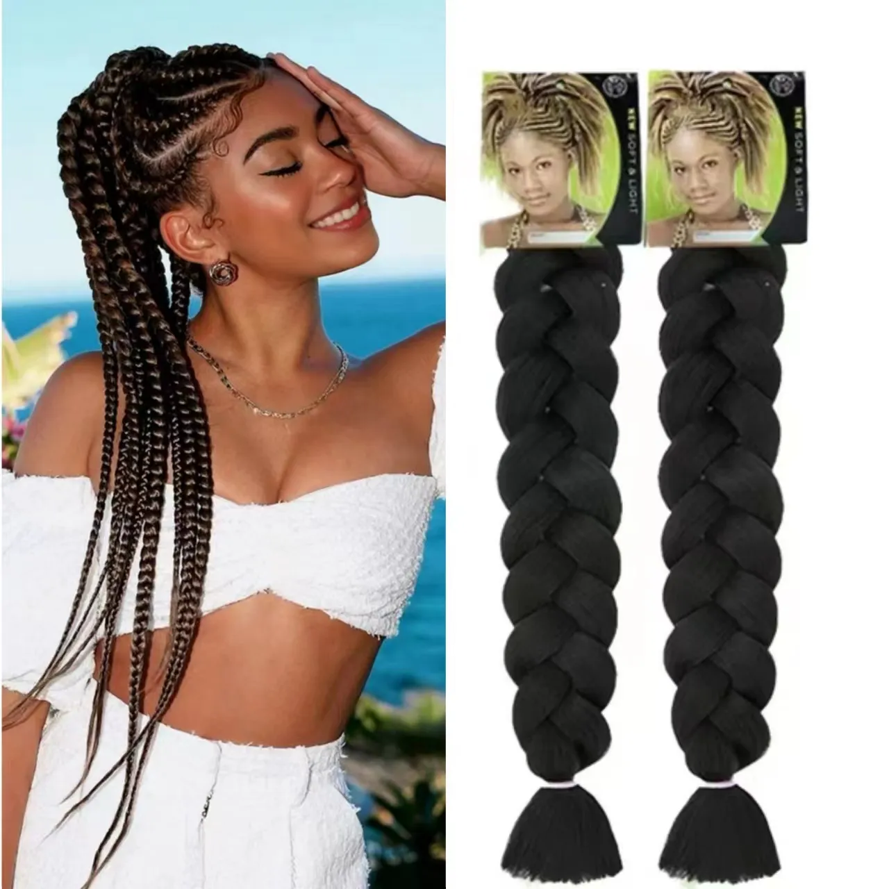 Échantillon gratuit 24 pouces 82 pouces Jumbo Crochet tresses extension de cheveux Ombre synthétique Extra Long tressage cheveux facile à tresser