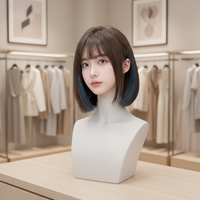 Perruque Courte Femme Marron Froid Bleu Brumeux Naturel Cheveux Synthétiques Pleine Tête Fibre Haute Température 400g Faite à la Machine Tendance