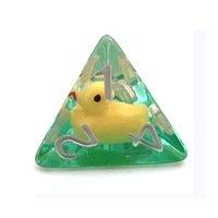 Dadu RPG dapat disesuaikan Set Sharp Edge D6 D20 Liquid Core Resin 16mm bentuk polihedral dengan bebek di dalam dan Logo kustom
