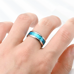 Anillo de Acero Inoxidable Holográfico Azul con Incrustaciones Brillantes, Recién Llegado |   Anillo de Moda para Hombre y Mujer - Product Image 3