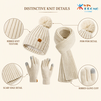 Ensemble bonnet, écharpe et gants tricotés d'hiver avec pompon, accessoires côtelés pour promotion de marque, sélection pour la vente au détail et en gros
