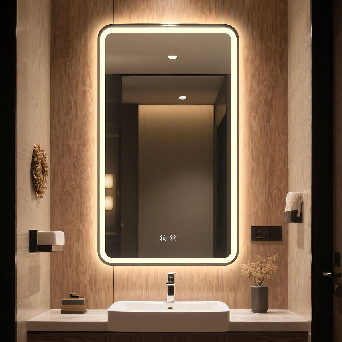 【High-end Black】Vertical Hanging - Dual Touch + Neutral Light + Defogging (Touch Switch + Stepless Dimming + Copper-Free Silver Mirror)