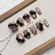 Faux ongles carrés courts à presser, en acrylique, faits à la main, noirs, avec motif papillon 3D, forme amande, pour femmes