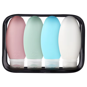 Juego de 4 Botellas de Viaje Ecológicas a Prueba de Fugas de 90 ml, Botellas de Champú de Silicona Suave de 3 oz - Product Image 1