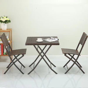 Ensemble bistrot moderne en rotin PE et acier pliable 4 places, table et <span class=keywords><strong>chaises</strong></span> de café d'extérieur pour <span class=keywords><strong>salon</strong></span>, cour, parc, hôtel - Product Image 2