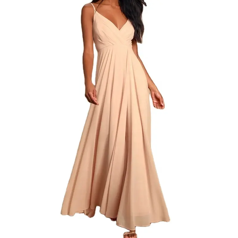 2022 Private Customized New Style Ladies Summer Dress Sling V-Neck Silky Flowy Ladies Midi Dress Elegant For Formal Occasions