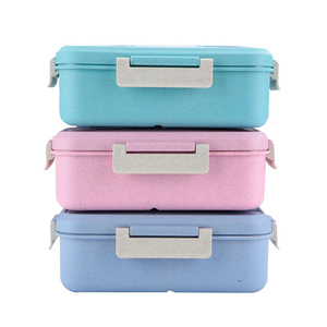 Portable multifunctional child kid school office travel camping food container wheat lunch bento box set with spoon chopsticks