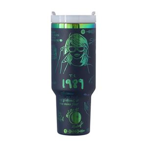 Powder Coated Insulated Stainless Steel Cup 40oz Travel Tumbler With Lid Beer Mug With Handle and <b>Straw</b> - Product Image 4