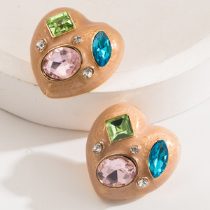 Boucles d'oreilles pour femmes, style coréen, motif cœur d'amour <span class=keywords><strong>français</strong></span>, en alliage, avec goutte d'huile incrustée, verre coloré et pierre naturelle, élégantes pour les fêtes - Product Image 4