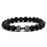 Pulsera De Mancuernas Piedra De Hematita Fitness Pesas Gym – Negro