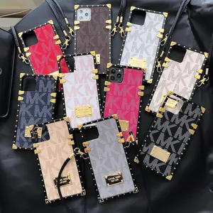 Luxus Brand Square Leder Handy hülle für iPhone 14 15 Pro Max Fashion Armband halter Cover Fundas für iPhone 15