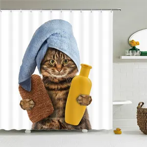 Home Decor Große Wandt uch Nette Katze Tier Wasserdichter Polyester Dusch vorhang mit Haken für Badewanne Badezimmer Bildschirme