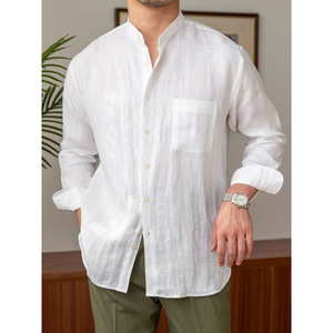Camicie da uomo estive in <span class=keywords><strong>lino</strong></span> morbide, comode ed eleganti, camicie casual da uomo con logo personalizzato, camicie all'ingrosso - Product Image 4
