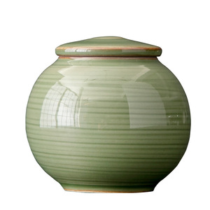 Ceramic Tea Caddy Bamboo Green Glaze Round <b>Small</b> Portable Loose Tea Storage <b>Jar</b> <b>With</b> Wooden <b>Lid</b> For Travel - Product Image 5