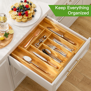 Bamboo Modern Kitchen Single Tier Expandable Foldable <b>Drawer</b> Divider Storage <b>Tray</b> - Product Image 5