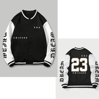 Hommes Chicago 23 Print Letterman Varsity Jacket Noir et Blanc Style Baseball Manches Longues avec Design USA