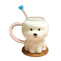 Mug en verre en forme de chiot mignon avec poignée incurvée, en borosilicate transparent haute résistance à la chaleur, pour lait, café, jus, idéal pour la maison, les fêtes, vente en gros