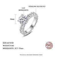 Bague de fiançailles de luxe CZCITY en argent sterling 925 avec diamant VVS D Moissanite certifié 2 carats, sertie de pierres, pour femme