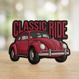 Aimant de réfrigérateur en PVC de forme irrégulière personnalisée, voiture rétro Beetle en relief, souvenir de la culture automobile, autocollant pour réfrigérateur - Product Image 1