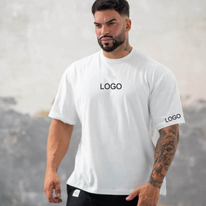Logotipo personalizado a granel liso gimnasio deportes camisetas impresión personalizada suelta fuera del hombro hombres camiseta verano algodón cuello redondo hombres Top Tee 2022 - Product Image 3