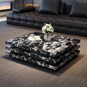 Juego de Mesa de Centro de Diseño Italiano de Lujo, Alta Calidad, Moderno, con Tapa de Mármol Rectangular y Estructura de Acero, Muebles Contemporáneos para Sala de Estar - Product Image 1