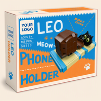 Ensemble de blocs de construction personnalisé 166 pièces LEO Meow Cat, support de téléphone, modèle animal 3D DIY, support mobile, briques MOC STEM, jouet, marque privée