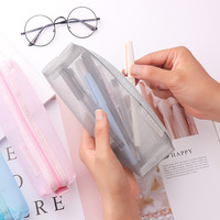 Trousse à crayons transparente en maille avec fermeture éclair, fabriquée en Chine, à ouverture supérieure, pour étudiants, sac de papeterie pour examens du collège et du lycée, style coréen