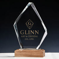 Trophées promotionnels personnalisés en bois avec base, souvenirs, cadeaux, plaques de trophées en verre cristal et bois