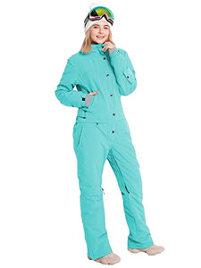 Unisex <b>Turquoise</b> Ski <b>Jumpsuit</b> with Hooded Collar Waterproof Windproof Detachable for Insulation Button Closure - Product Image 1