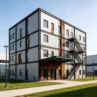 Immeuble d'appartements moderne à double étage en structure acier avec mezzanine, escalier, plan personnalisé, clé en main intégrée