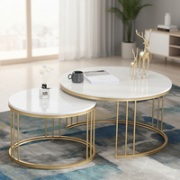 Table basse minimaliste 2-en-1 en marbre, ensemble de tables gigognes rondes modernes pour usage domestique quotidien