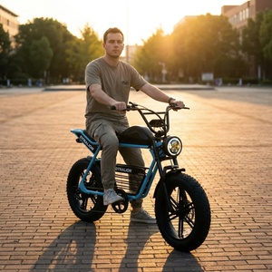 Vélo électrique vintage cool avec un grand phare rond, vélo élégant à pneus larges pour les déplacements sur le campus universitaire - Product Image 4