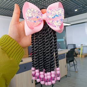 8 pulgadas 10 pulgadas Sengel <span class=keywords><strong>Twist</strong></span> niños trenzas coletas elásticas cuentas de ganchillo de colores con pajarita al por mayor - Product Image 1