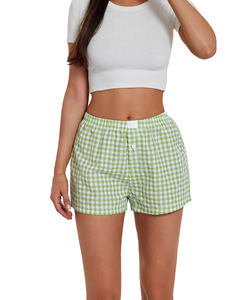 Shorts d'été décontractés pour femmes en tissu tissé, taille mi-haute, coupe régulière, respirants, séchage rapide, motif quadrillé - Product Image 2