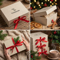 Boîte cadeau rigide de luxe personnalisée en lin texturé avec logo en feuille d'or, solution intégrée pour les cadeaux de Noël