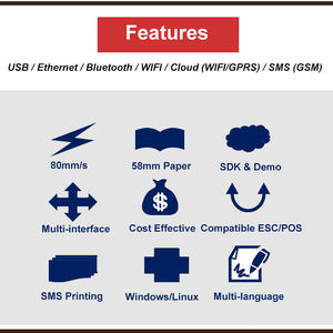 Imprimante de reçu de facture USB à petit impact <span class=keywords><strong>Cloud</strong></span> Orinting Retail pour les HCC-POS58D-UWC commerciaux - Product Image 4