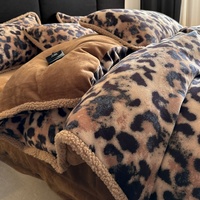 Set Sprei Kasur Musim Dingin Grosir, Bahan Fleece Tebal, Motif Geometris Retro, Sarung Selimut, Sprei, Sarung Bantal, Imitasi Kasmir