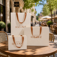 Sacs cadeaux élégants en papier mat avec logo personnalisé en feuille d'or rose, poignées en ruban de qualité supérieure, sacs de shopping pour l'emballage de la mode et des cosmétiques