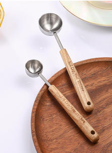 Cuchara y cucharón medidor de acero inoxidable 304 ecológico SYH1206 al por mayor con logotipo personalizado y mango de madera para camping, sal y café - Product Image 6