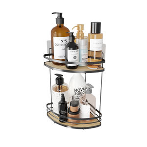 Moderno Estante Esquinero de Acero para <span class=keywords><strong>Ducha</strong></span>, Organizador de Pared, <span class=keywords><strong>Sin</strong></span> Perforaciones, de 2 Niveles, Metálico y de Madera, para Cocina/Baño - Product Image 5