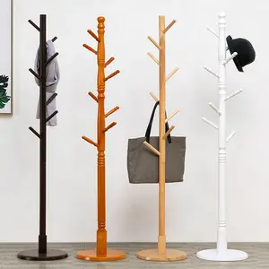 High Quality Wholesale Rubber Wooden Clothes Shelf With Hooks Coat Fashionable