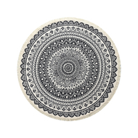 Tapis moderne ovale à motif géométrique mandala imprimé avec pompons, tapis doux à poils ras en polyester et coton pour la décoration du salon et de la chambre