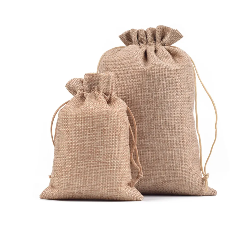 Benutzer definierte Druck Logo Sac kleinen Tasche Lebensmittel qualität Verpackung Jute Kordel zug Tasche Naturfarbe CMYK für Trocken futter Unkraut Kaffeebohne