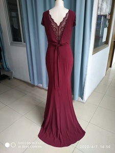Elástico crepé encaje mangas <span class=keywords><strong>de</strong></span> encaje largo detrás <span class=keywords><strong>de</strong></span> Borgoña vestido <span class=keywords><strong>de</strong></span> dama <span class=keywords><strong>de</strong></span> <span class=keywords><strong>honor</strong></span> para boda - Product Image 4