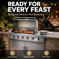 Îlot de cuisine extérieure sur mesure avec barbecue à gaz, armoire intégrée, construction en acier inoxydable et bouton de protection haute pression