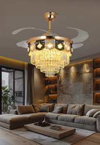 Ventilateur de plafond LED moderne en cristal avec télécommande, moteur DC, 6 vitesses, intensité variable, faible bruit, IRC 90, 4 pales, pour chambre, salle à manger, couloir - Product Image 2