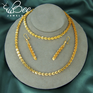 Ensemble de bijoux de mariage tendance, plaqué or 21 carats, collier, bracelet et boucles d'oreilles élégants de style italien, 3 pièces pour bijoux de mariée marocains - Product Image 3