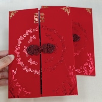 Carte d'invitation de mariage orientale de style chinois en feuille d'or rouge, avec nœud traditionnel, bouton personnalisé, photo d'orchidée en bambou, invitation en acrylique cintrée