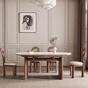 Table à manger <span class=keywords><strong>ronde</strong></span> en bois massif pour 8 personnes, combinaison <span class=keywords><strong>de</strong></span> chaises, rétractable, double usage, petit appartement, pliable - Product Image 4