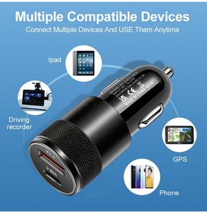 อะแดปเตอร์ชาร์จเร็วในรถยนต์สำหรับแล็ปท็อป โทรศัพท์มือถือ วัสดุโลหะ รองรับ PD QC ชาร์จเร็ว พอร์ตคู่ 2 Type C 1 พอร์ต USB พร้อมไฟ LED - Product Image 4